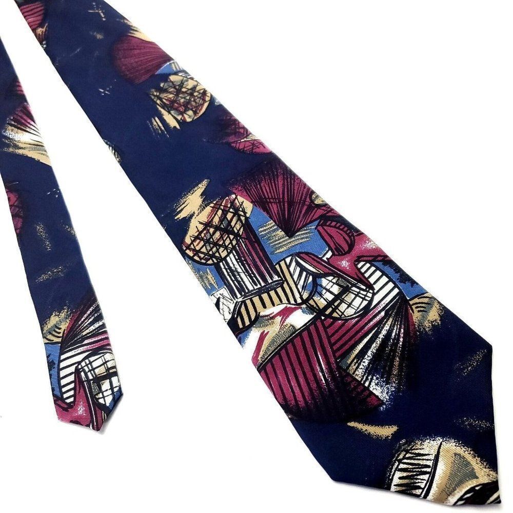 Henry Grethel‎ Multi Colored Silk Tie Woven Short Wide Graphic